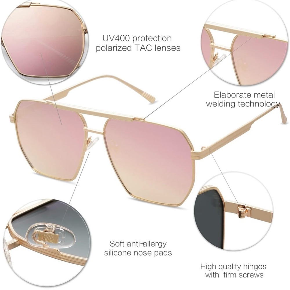 Gold Sunglasses with Pink Lenses - Picture 3 of 5